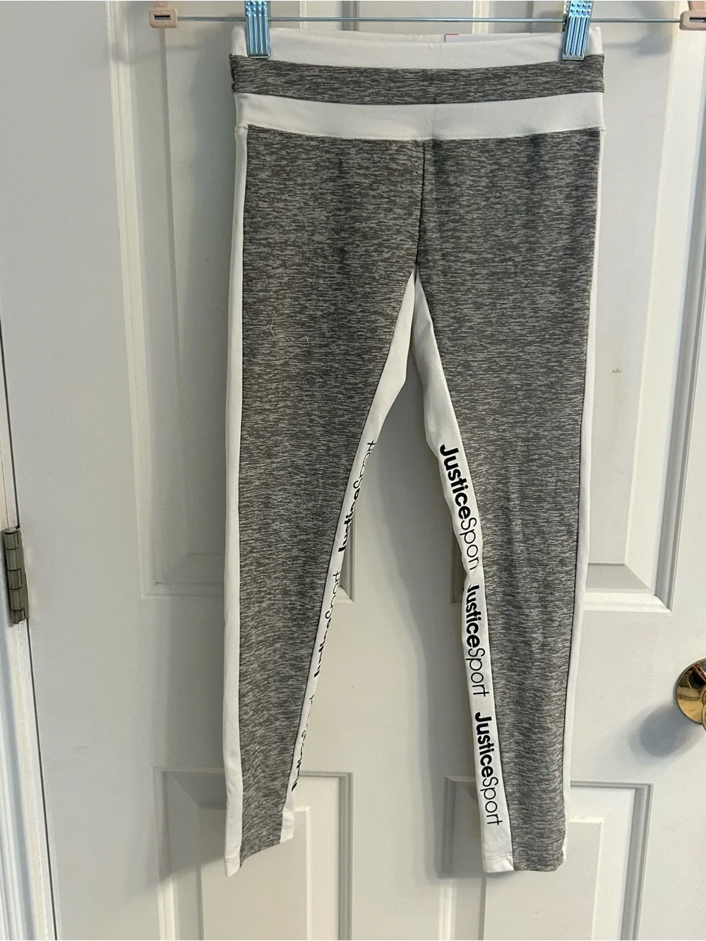 NWT-Girls Justice Gray & White Athletic Leggings with Logo Side Stripe